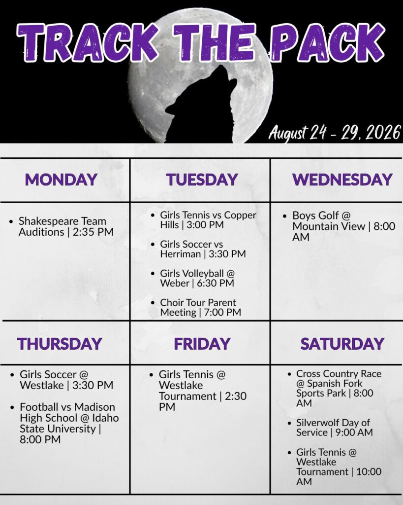 List of weekly activities pulled from the school calendar. All events can be found on the school calendar.